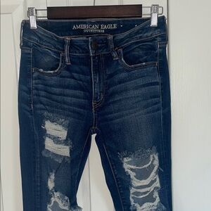 American Eagle Outfitters Dark Blue Distressed Skinny Jeans